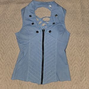 Light Blue Sleeveless Zipper Front Women's Top